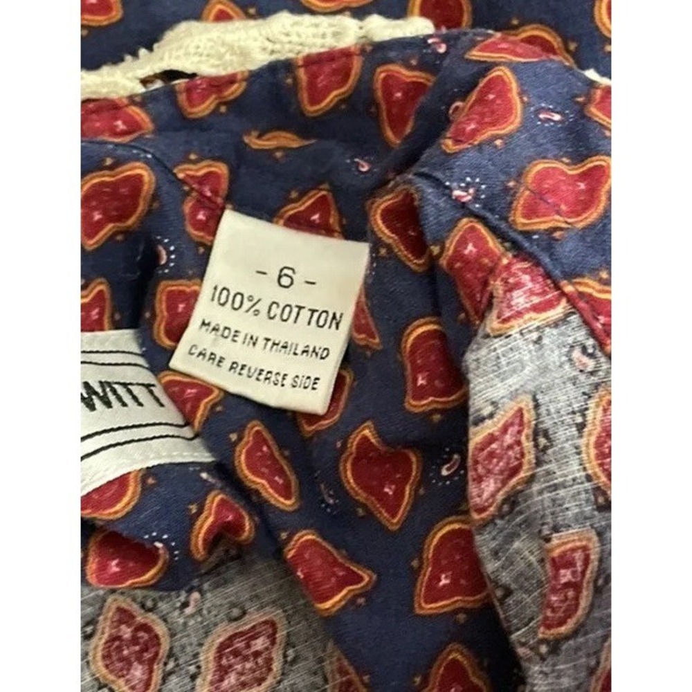 Vintage Top Lace Collar Paisley Print S Long Puff Sleeves Blue Red Button Up Y2K - Picture 12 of 12
